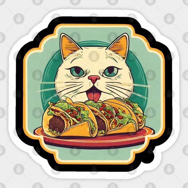 Cat eat tacos Sticker by Ilustradamus